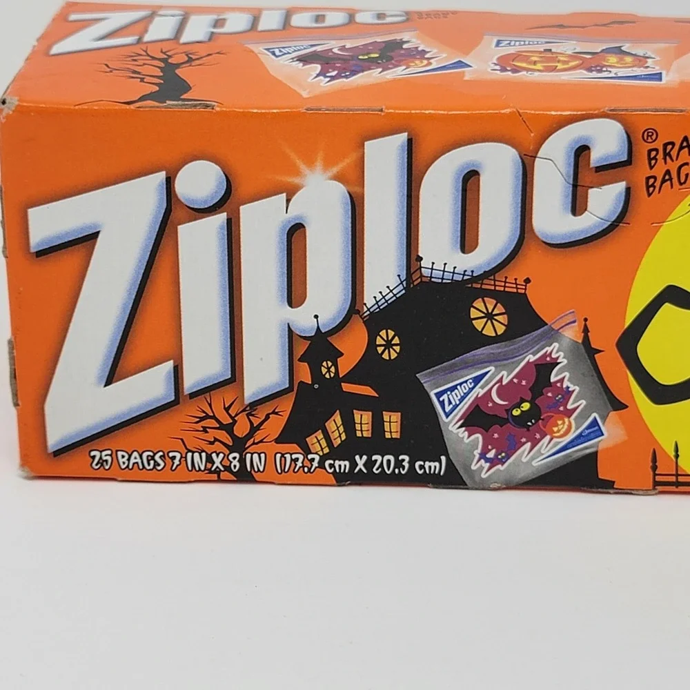 NOS 2009 Ziploc Halloween Print Quart Bags - 25 count - Bats Cats Jack-O-Lantern
